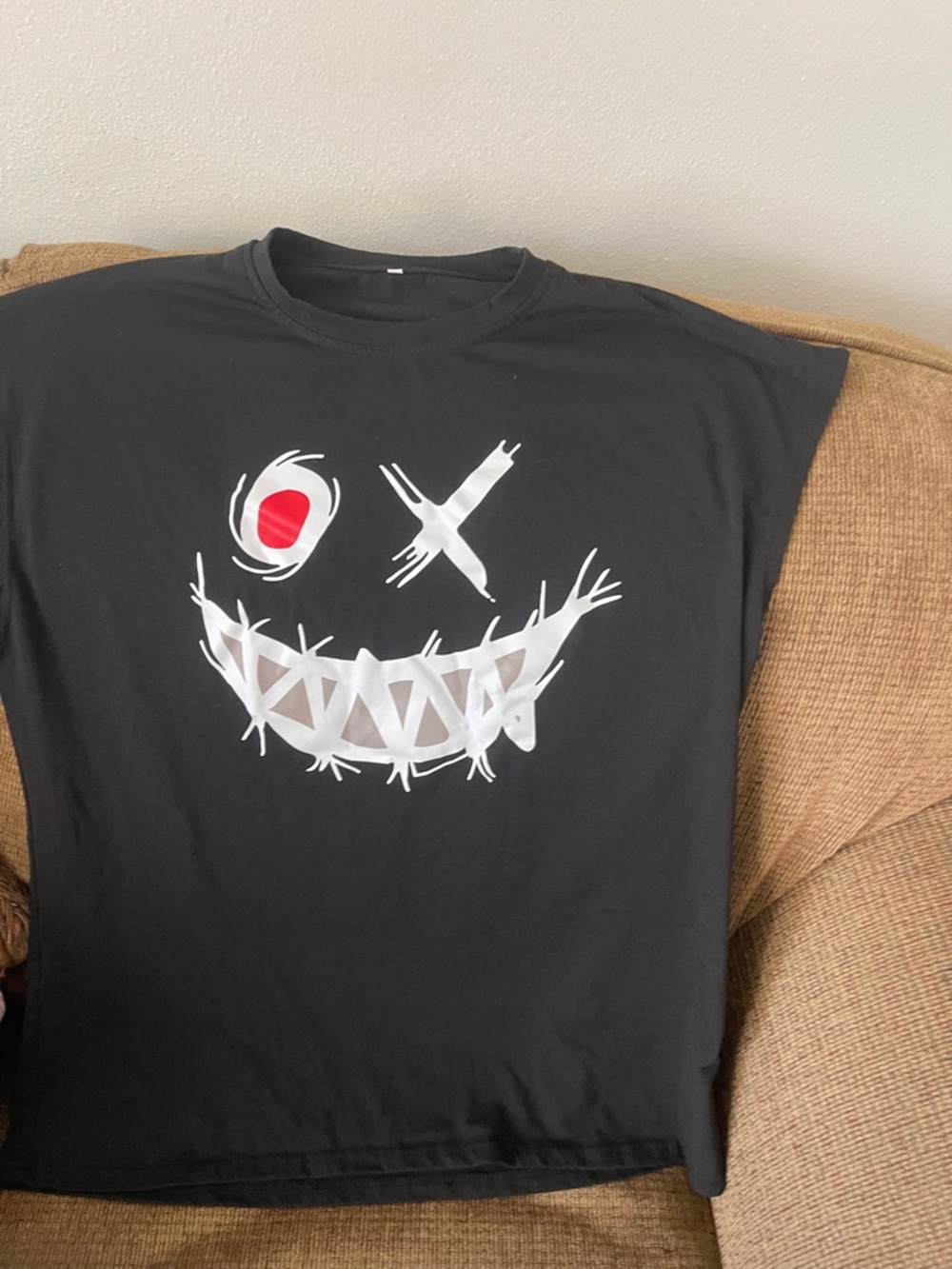 Black Graphic Smile Face Tee with Red Accent man or woman can used it